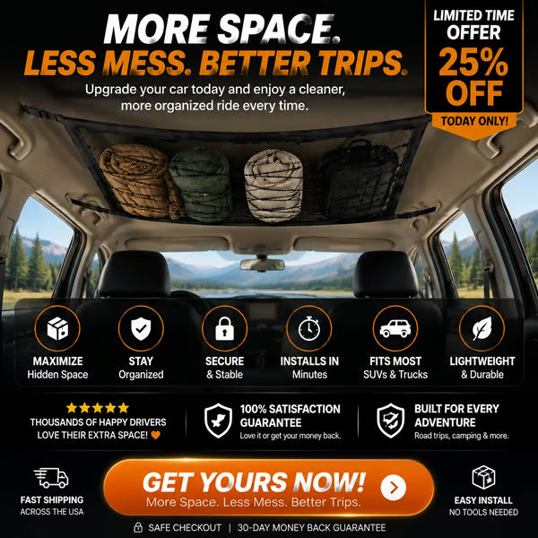 ๐ Car Ceiling Cargo Net | Hidden Roof Storage Organizer