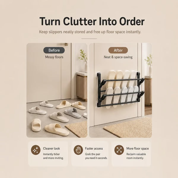 🪑 Foldable Wall‑Mounted Shoe Rack｜Space‑Saving Hanging Slipper Holder for Entryway Bathroom RV