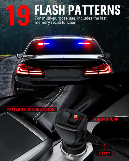 40 LED Emergency Strobe Light Bar for Windshield & Dash Warning