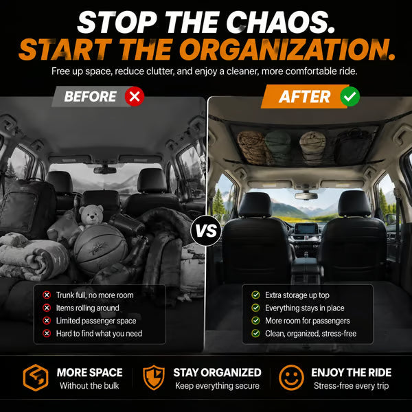🚗 Car Ceiling Cargo Net | Hidden Roof Storage Organizer