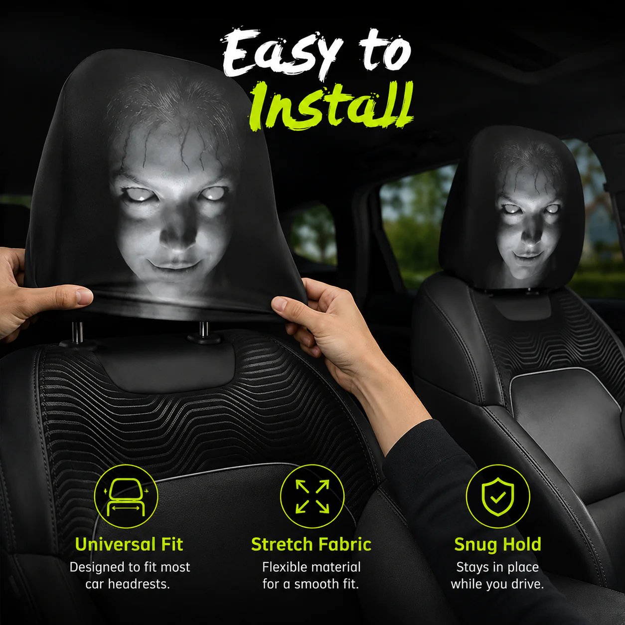 🔥😆 Funny Cartoon Car Headrest Covers – 2PCS Universal Fit 🚗
