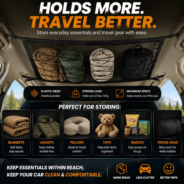 🚗 Car Ceiling Cargo Net | Hidden Roof Storage Organizer