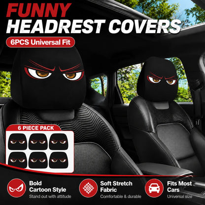 🔥😆 Funny Cartoon Car Headrest Covers – 2PCS Universal Fit 🚗