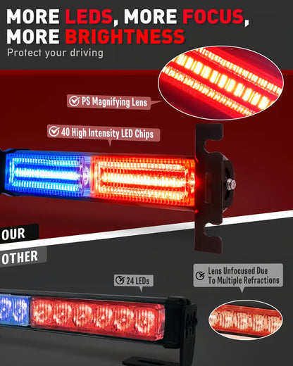 40 LED Emergency Strobe Light Bar for Windshield & Dash Warning